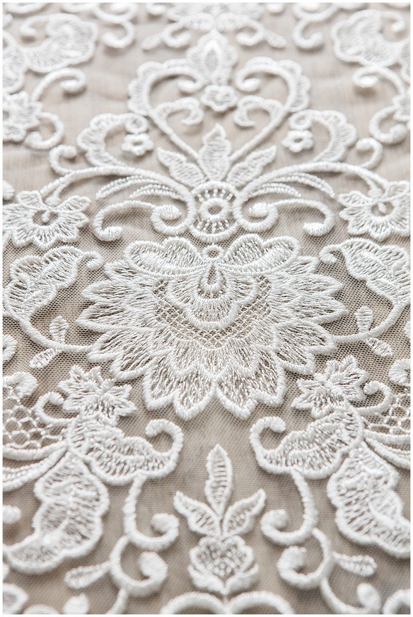 Ornate bridal lace, Guipure look wedding dress lace fabric, Berta Bridal inspired lace, veil lace, Alencon lace fabric// L17-095