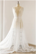 Moderner Pailletten Spitzenstoff/ Pailletten Netzstoff Off-White/ Hochzeitskleid Spitze/ weich bestickter Spitzenstoff/ Braut Spitze// L17-096