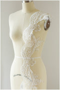 Soft embroidered lace trim/ elegant off-white bridal lace trim/ veil lace trim/ wedding dress lace// T17-040