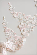 Embroidered lace trim/ elegant bridal lace trim off-white &amp; silver &amp; rose/ floral lace bridal trim/ wedding dress lace trim// T17-006