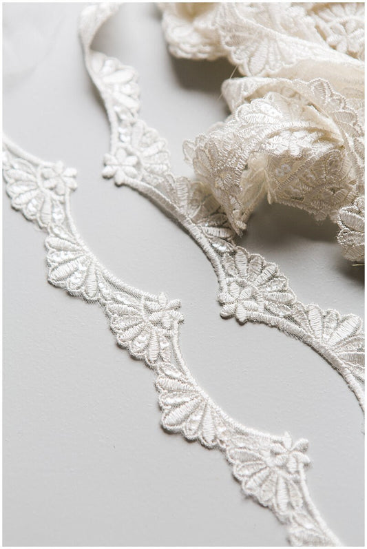 Off-white lace trim with sequins/ veil lace trim/ bridal lace trim/ soft embroidered lace/ elegant bridal lace// T17-052