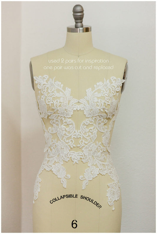 PerlenHochzeitskleid Spitzenapplikation, Aufnäher für Brautkleid, Spitzenblume für Hochzeitskleid, Brautspitze Applikation// A17-154