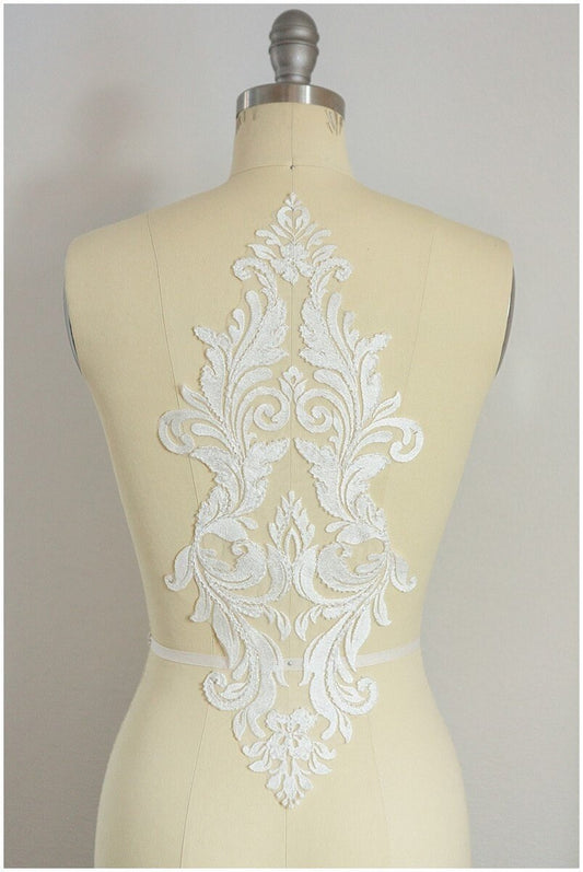Hochzeitskleid Applikation, Lace Ornament, Große Spitzen Applikation, Blumen Applikation, Spitzenblume, Illusion Back Lace Applikation// A17-030