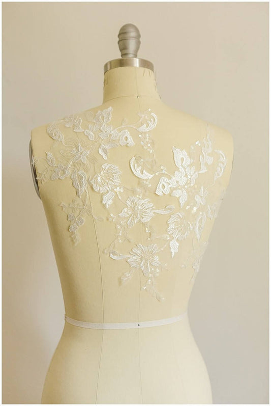 Pailletten Hochzeitskleid Applikation, RAYON, Blumen Applikation, Spitzenblumen Aufnäher, Illusion Back Lace, Blumenspitze// A17-026-R