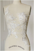 2 gespiegelter Pc. off-white+silver BlumenSpitze Apliqué, Pailletten Spitzenaufnäher, Spitzenapliqué, Brautspitze Blume, Hochzeitskleid Patch// A17-057