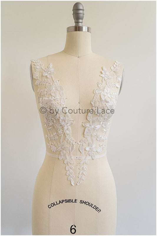 Spitzenblumen Applikation, Brautblumen Spitze Aufnäher off-white// A19-107