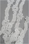 Beaded lace trim off-white/ glitter rhinestone trim/ heavy beaded lace trim for wedding dress// T20-088
