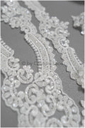 Beaded lace trim off-white/ glitter rhinestone trim/ heavy beaded lace trim for wedding dress// T20-088