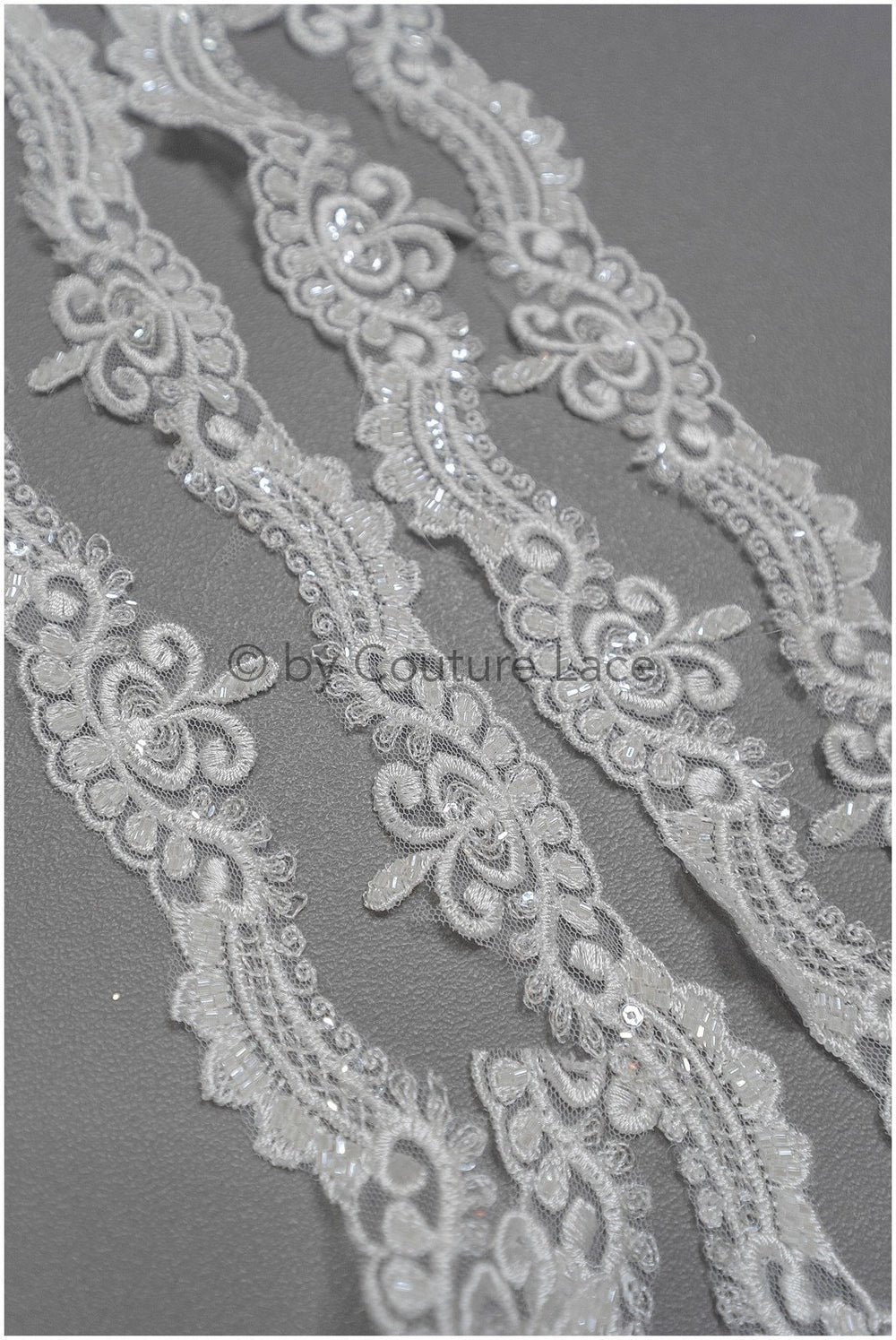 Off-white lace trim with pearls &amp; sequins/ pearl embroidered lace trim/ glitter rhinestone trim/ bridal veil lace trim// T20-089