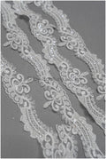 Off-white lace trim with pearls &amp; sequins/ pearl embroidered lace trim/ glitter rhinestone trim/ bridal veil lace trim// T20-089