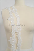 Beaded lace trim off-white/ glitter rhinestone trim/ heavy beaded lace trim for wedding dress// T20-088