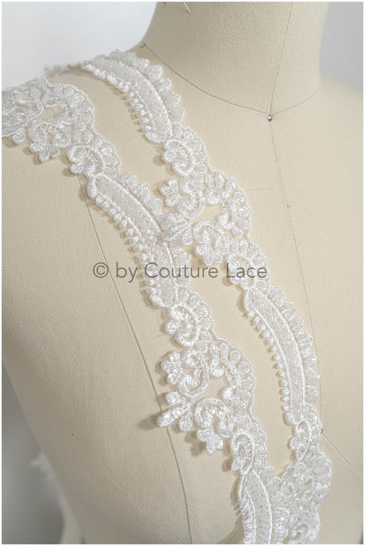 Beaded lace trim off-white/ glitter rhinestone trim/ heavy beaded lace trim for wedding dress// T20-088