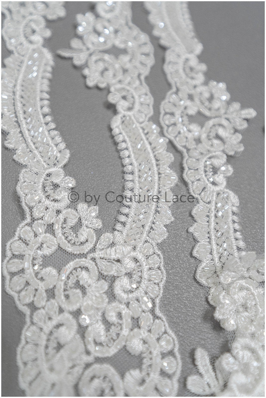 Beaded lace trim off-white/ glitter rhinestone trim/ heavy beaded lace trim for wedding dress// T20-088