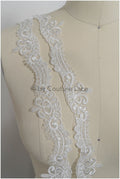 Off-white lace trim with pearls &amp; sequins/ pearl embroidered lace trim/ glitter rhinestone trim/ bridal veil lace trim// T20-089