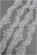 Off-white lace trim with pearls &amp; sequins/ pearl embroidered lace trim/ glitter rhinestone trim/ bridal veil lace trim// T20-089