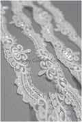 Off-white lace trim with pearls &amp; sequins/ pearl embroidered lace trim/ glitter rhinestone trim/ bridal veil lace trim// T20-089