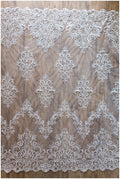 Embroidered bridal lace fabric/ ornate lace off-white/ bridal couture lace// L17-057