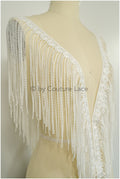 Fringed lace trim off-white/ Boho lace trim/ Crocheted lace trim/ Guipure lace// T21-140
