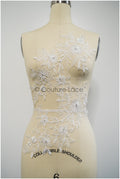 Handgestickte Florale Spitzenapplikation für Brautkleid, Blumenspitze Aufnäher, bestickte Spitzenapplikationen, kordelierte Spitzenapplikationen off-white// A21-199