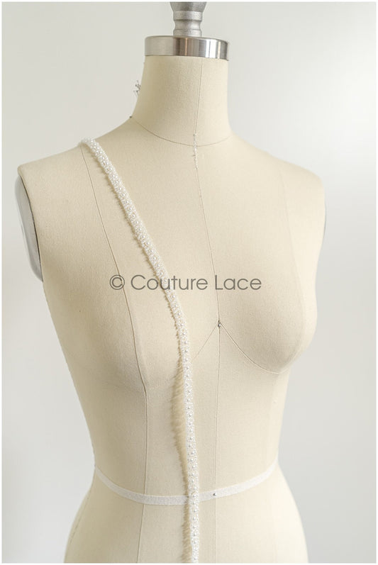 Bridal lace trim with pearls off-white/ lace trim with pearls/ bridal belt trim/ lace trim for wedding dress// T22-183