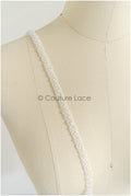 Bridal lace trim with pearls off-white/ lace trim with pearls/ bridal belt trim/ lace trim for wedding dress// T22-183