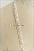 Bridal lace trim with pearls off-white/ lace trim with pearls/ bridal belt trim/ lace trim for wedding dress// T22-183