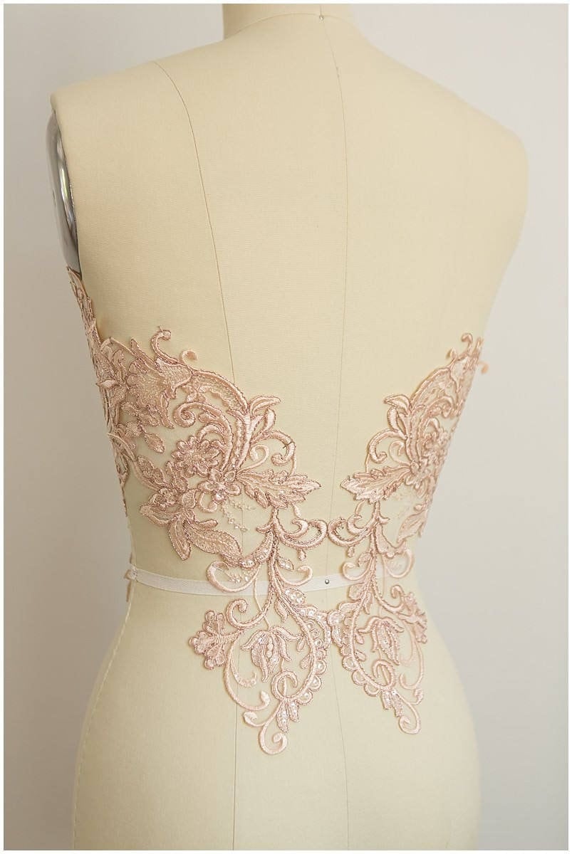 2x ROSÉ GOLD gespiegelte Spitzenblume Applikation, Spitzenblume, Hochzeitskleid Spitze, Spitzenaufnäher, Brautkleid Applikation, Goldspitze// A17-066